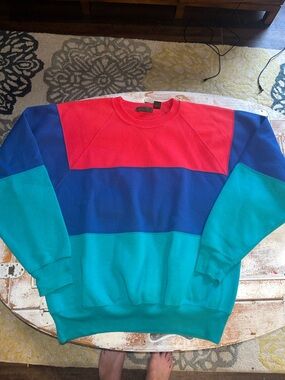 Vintage 90s Eddie Bauer Colorblock Crewneck Sweatshirt - Red, Blue & Teal